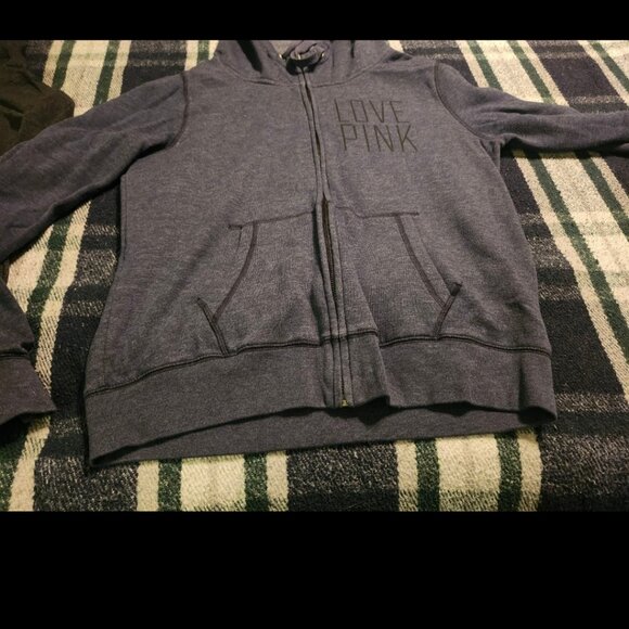 Victoria's Secret LOVE PINK Blue Large Zipper Hoodie Sweater Bundle of (2) w/ Gr - Picture 5 of 12